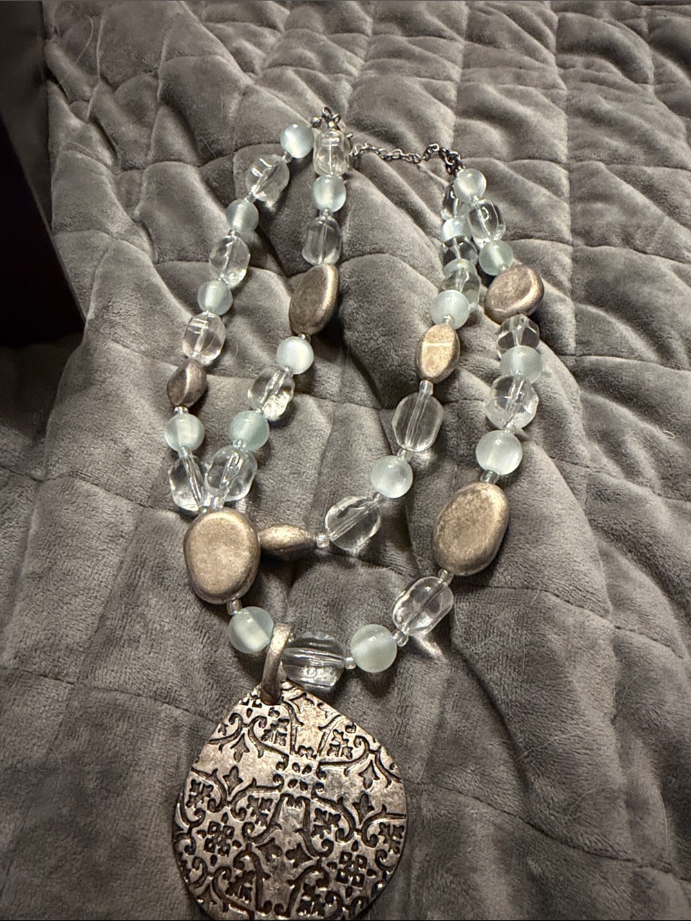 Silver-Tone Clear Beaded Pendant Necklace - Women's Fashion Jewelry